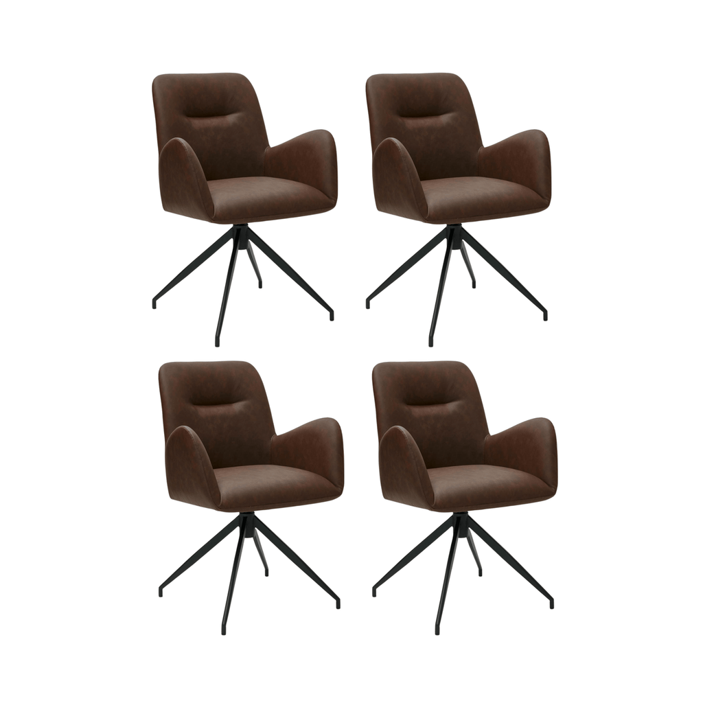 4er Set Esszimmerstühle mit Armlehne Jennifer - Drehbar - Cognac Braun