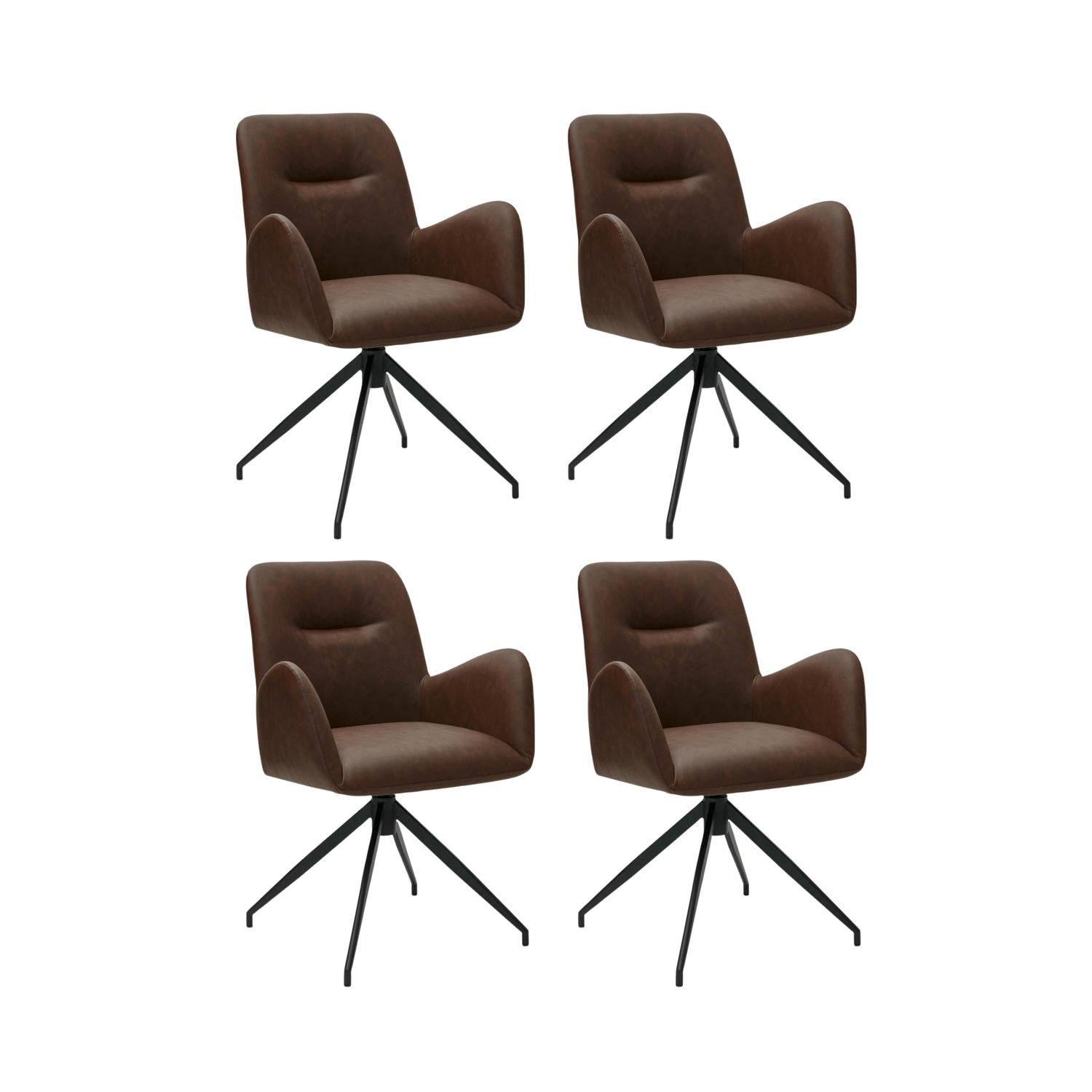 4er Set Esszimmerstühle mit Armlehne Jennifer - Drehbar - Cognac Braun