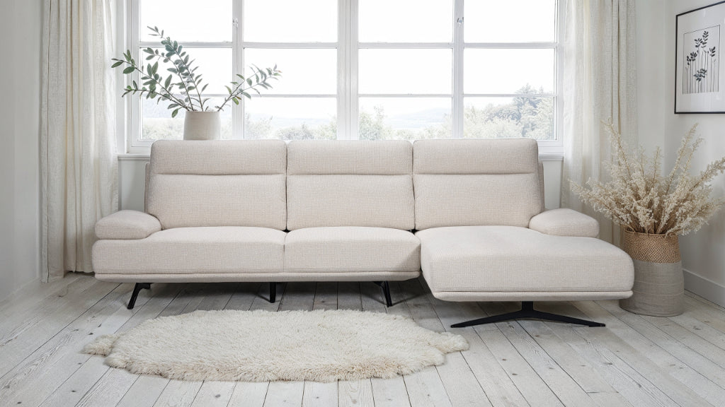 Seattle L-Form Ecksofa Rechts - Stoffbezug Creme Weiß