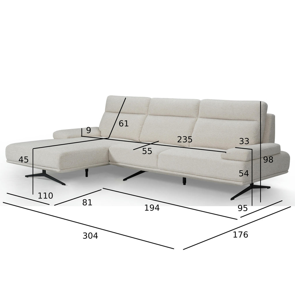 Seattle L-Form Ecksofa Links - Stoffbezug Creme Weiß