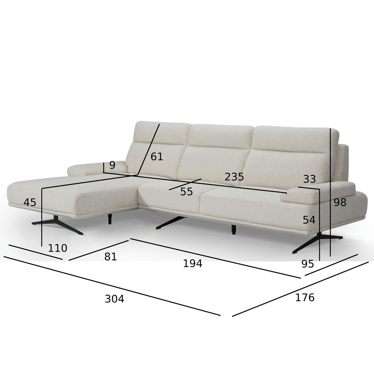 Seattle L-Form Ecksofa Links - Stoffbezug Creme Weiß