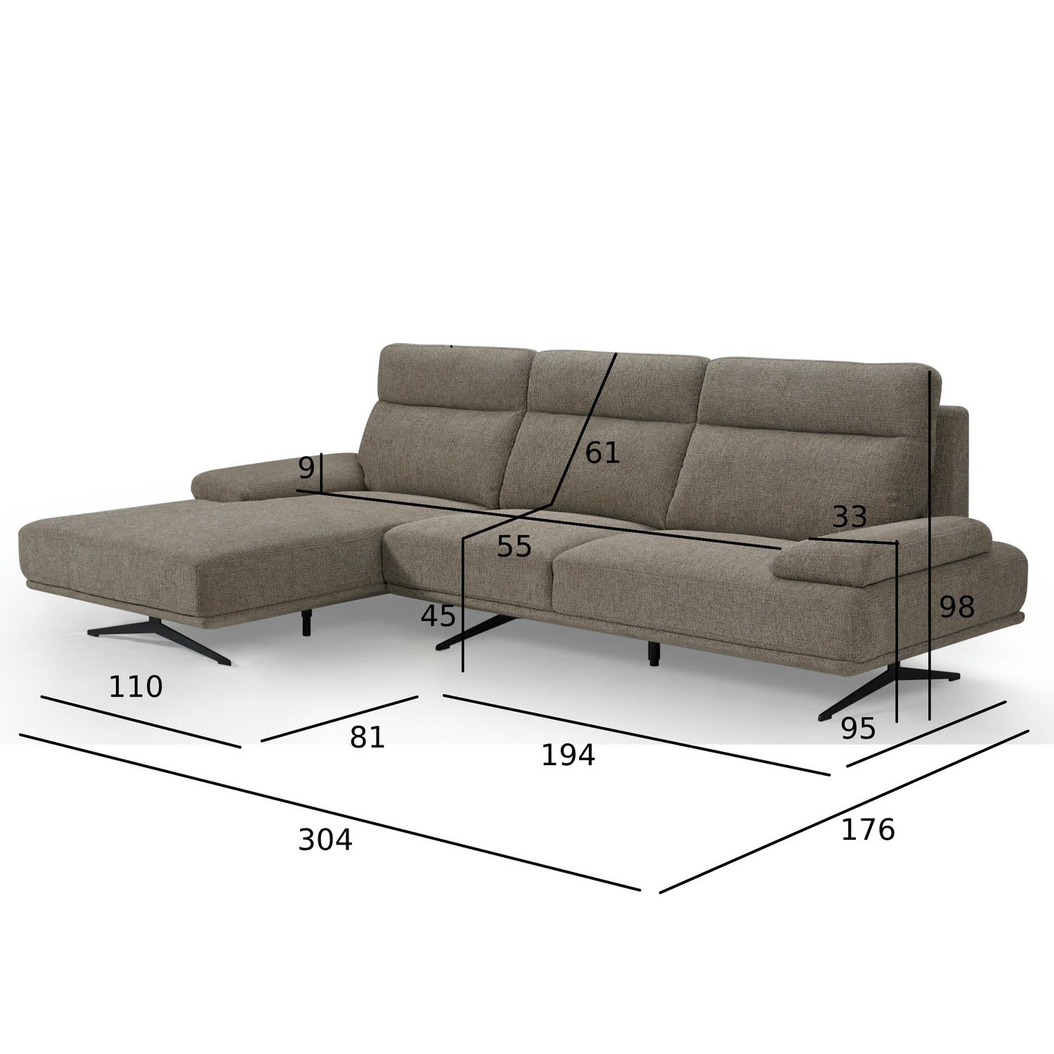 Seattle L-Form Ecksofa Links - Stoffbezug Braun