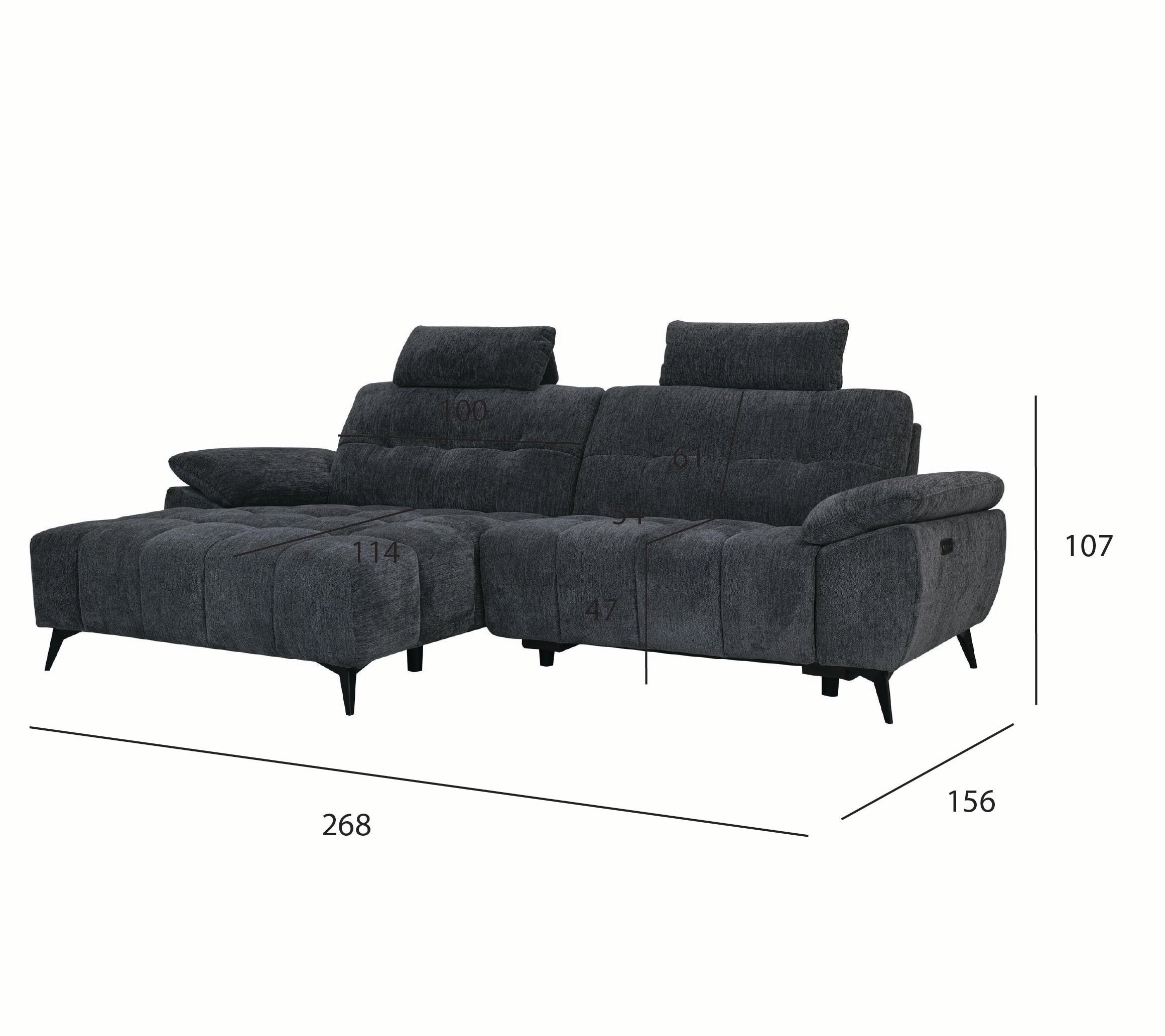 Colorado L-Form Ecksofa Links – mit Elektrische Relaxfunktion, USB - Stoffbezug Grau