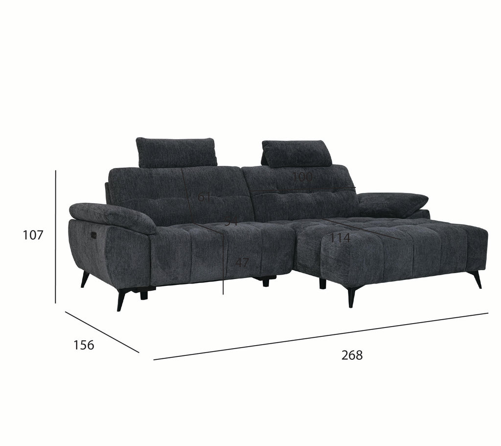 Colorado L-Form Ecksofa Rechts – mit Elektrische Relaxfunktion, USB - Stoffbezug Grau