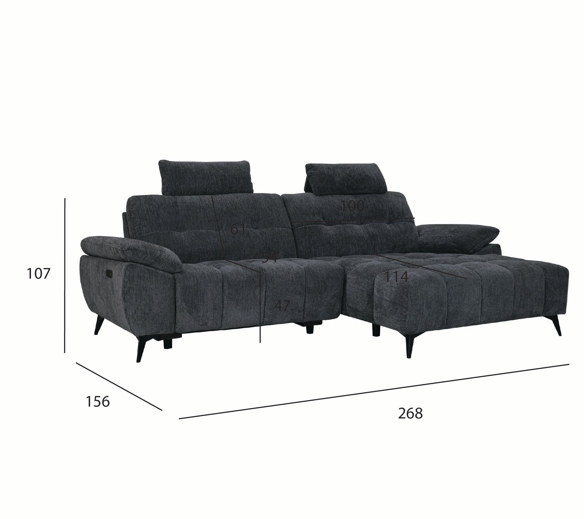 Colorado L-Form Ecksofa Rechts – mit Elektrische Relaxfunktion, USB - Stoffbezug Grau