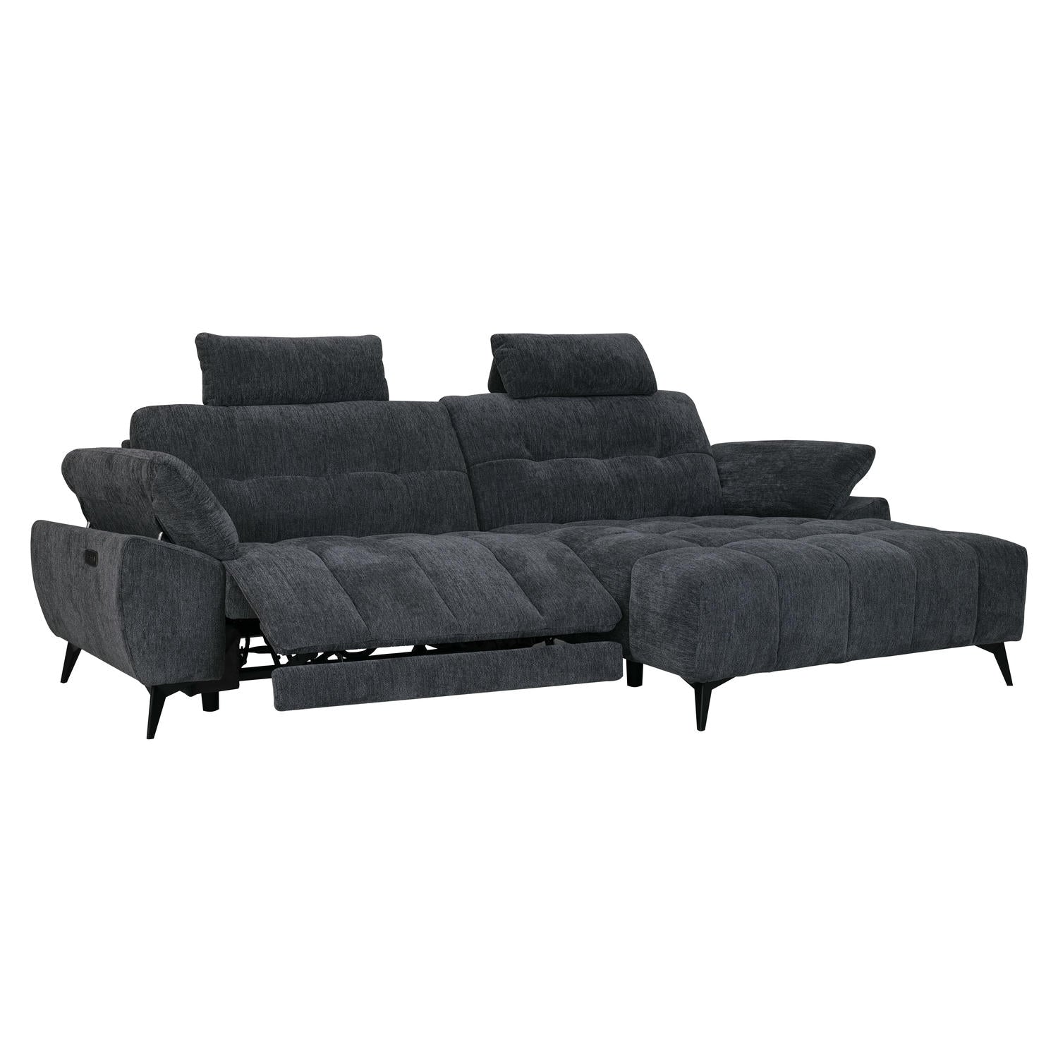 Colorado L-Form Ecksofa Rechts – mit Elektrische Relaxfunktion, USB - Stoffbezug Grau