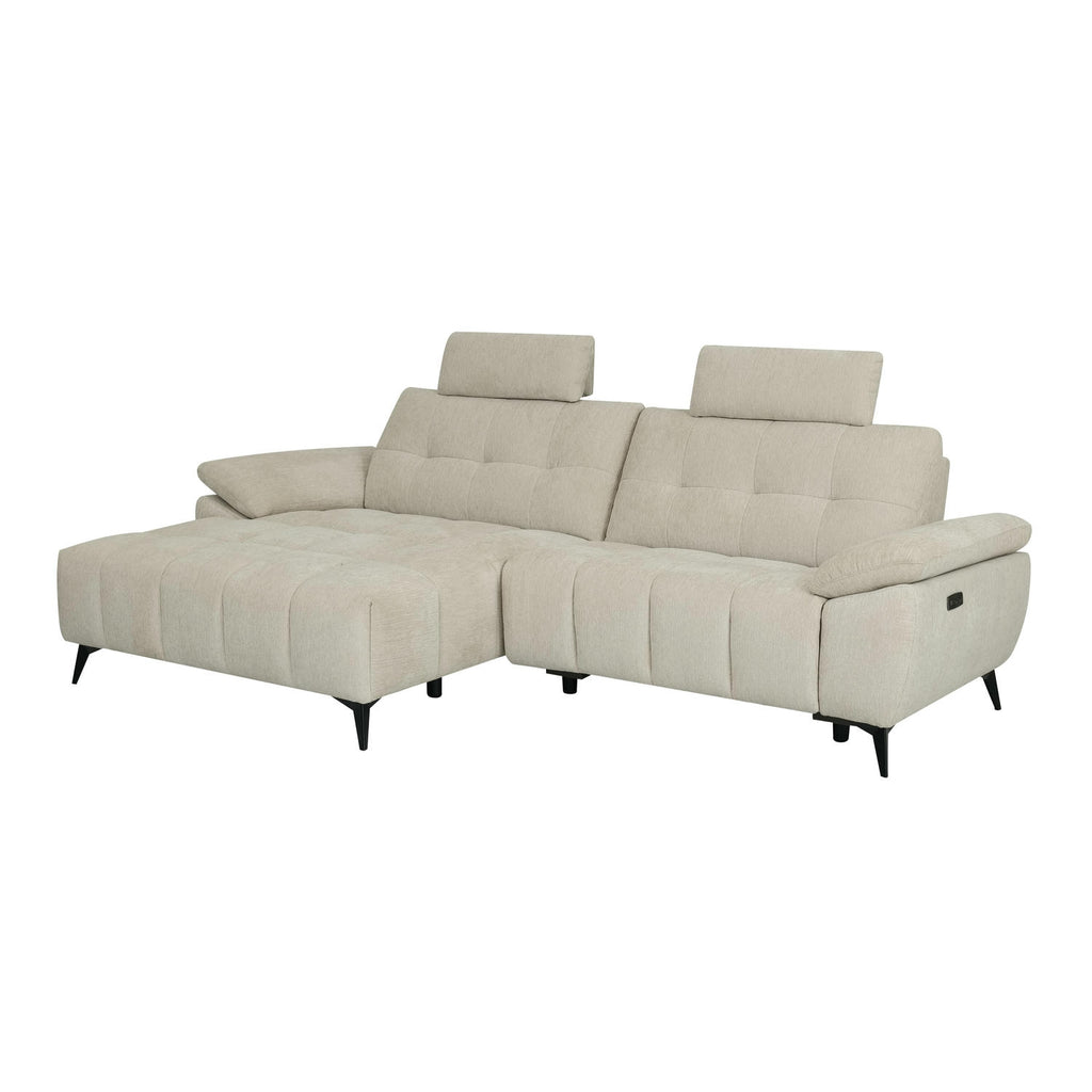 Colorado L-Form Ecksofa Links – mit Elektrische Relaxfunktion, USB - Stoffbezug Creme Beige