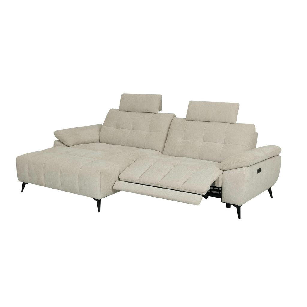 Colorado L-Form Ecksofa Links – mit Elektrische Relaxfunktion, USB - Stoffbezug Creme Beige