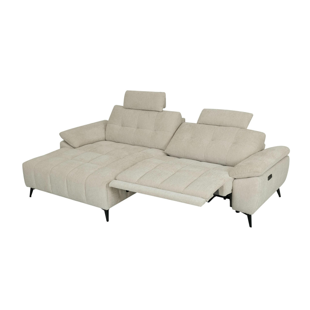 Colorado L-Form Ecksofa Links – mit Elektrische Relaxfunktion, USB - Stoffbezug Creme Beige