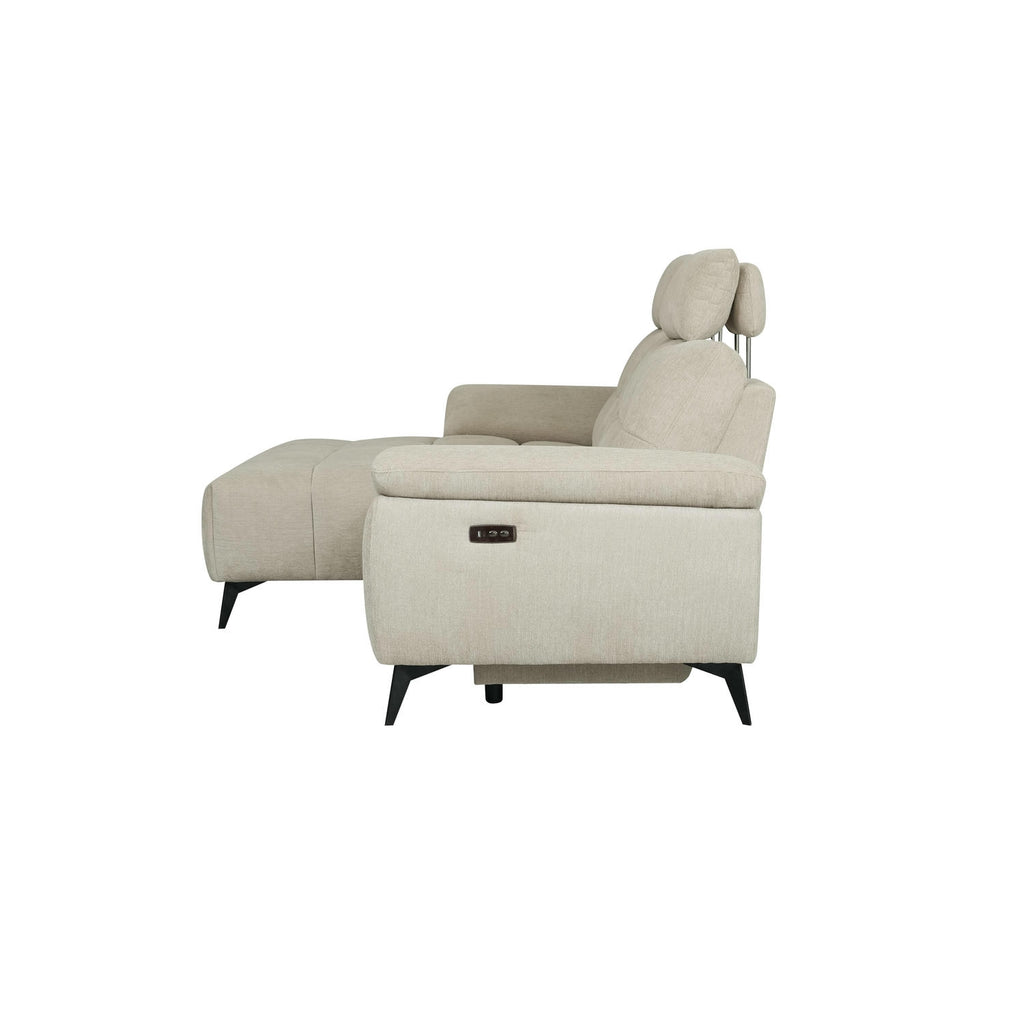 Colorado L-Form Ecksofa Links – mit Elektrische Relaxfunktion, USB - Stoffbezug Creme Beige