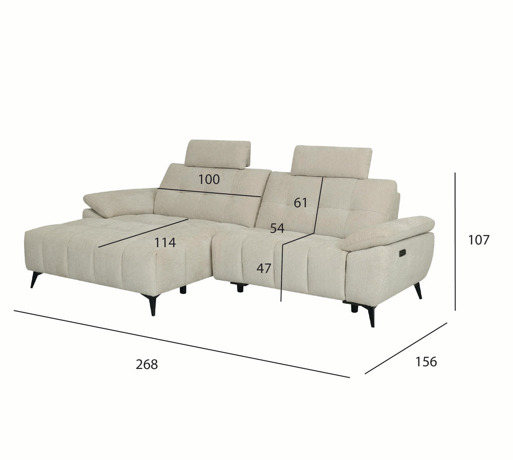 Colorado L-Form Ecksofa Links – mit Elektrische Relaxfunktion, USB - Stoffbezug Creme Beige