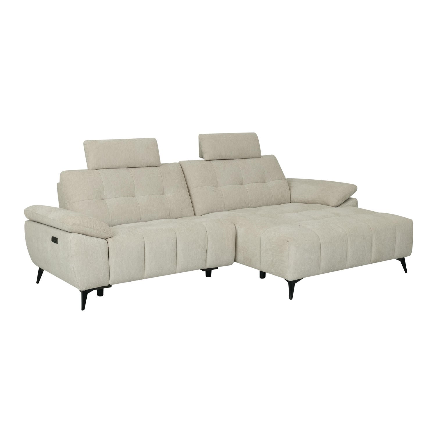 Colorado L-Form Ecksofa Rechts – mit Elektrische Relaxfunktion, USB - Stoffbezug Creme Weiß
