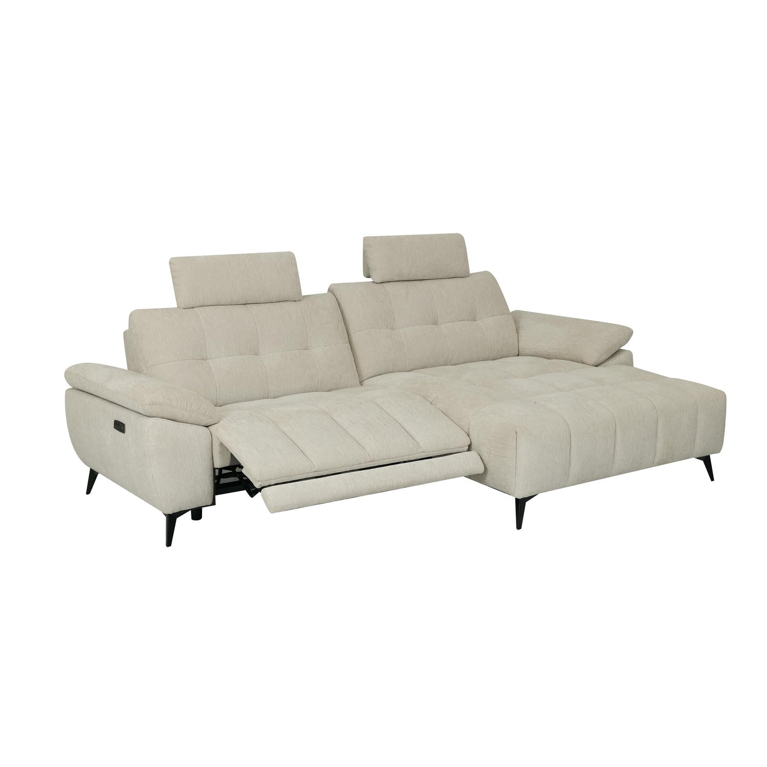 Colorado L-Form Ecksofa Rechts – mit Elektrische Relaxfunktion, USB - Stoffbezug Creme Weiß