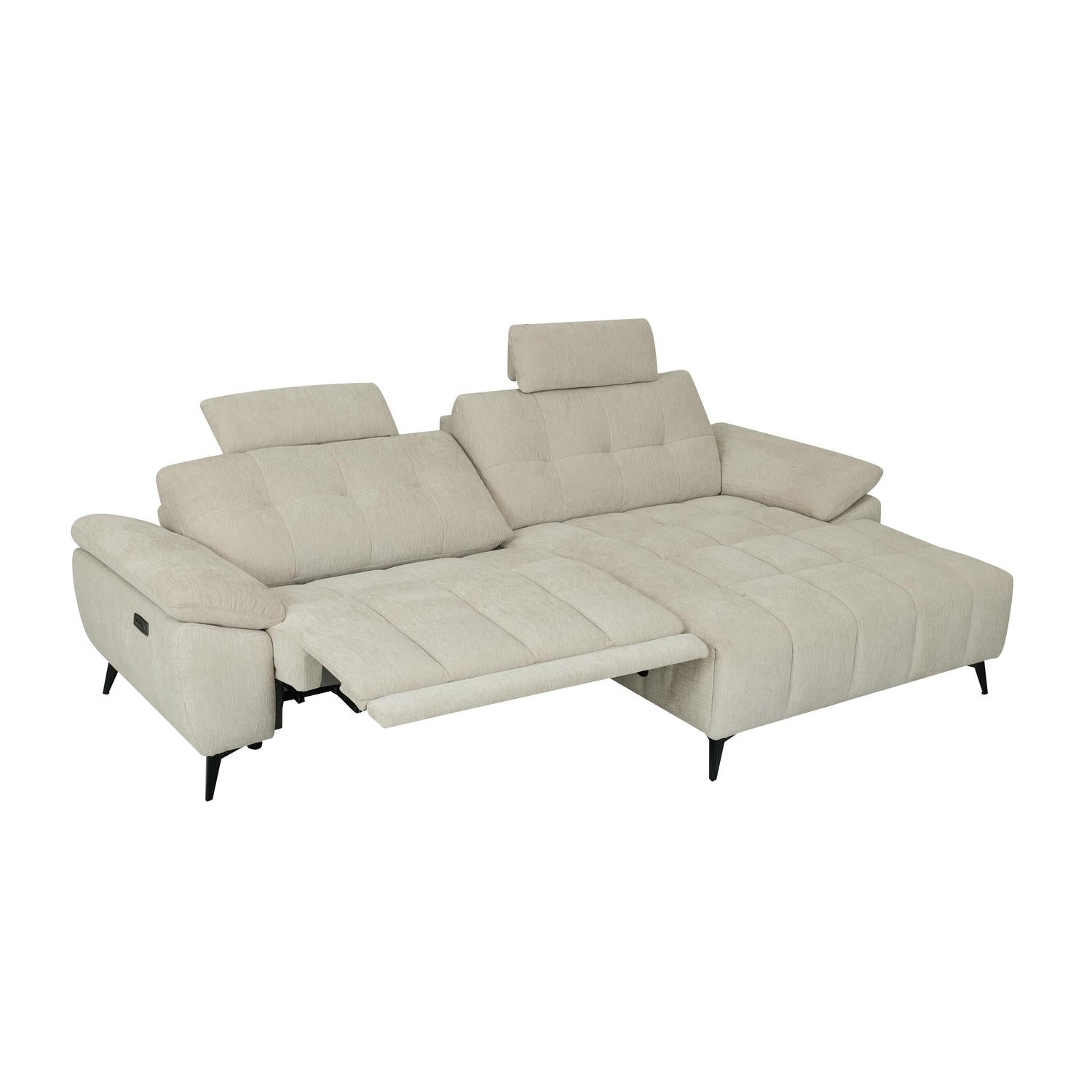 Colorado L-Form Ecksofa Rechts – mit Elektrische Relaxfunktion, USB - Stoffbezug Creme Weiß