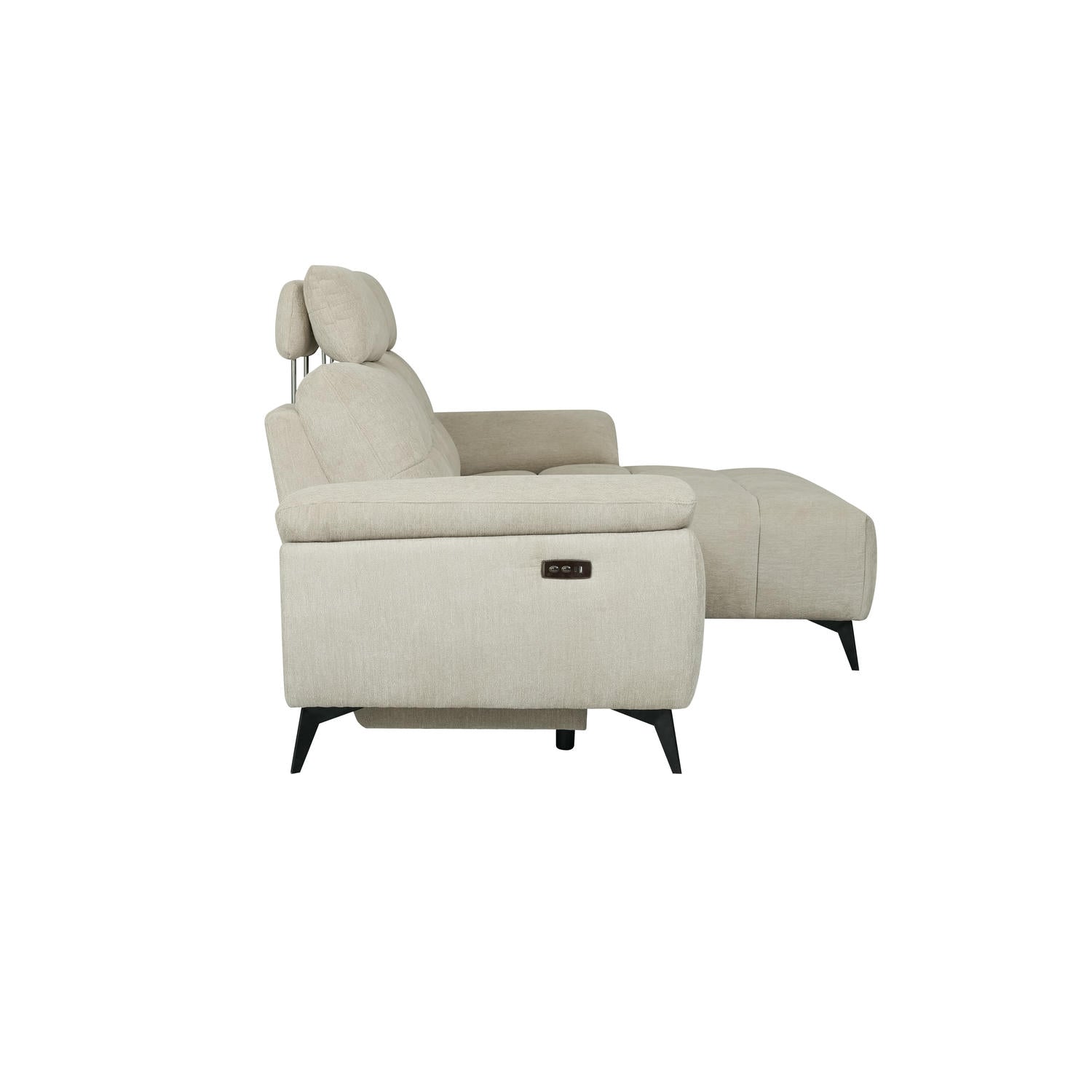 Colorado L-Form Ecksofa Rechts – mit Elektrische Relaxfunktion, USB - Stoffbezug Creme Weiß