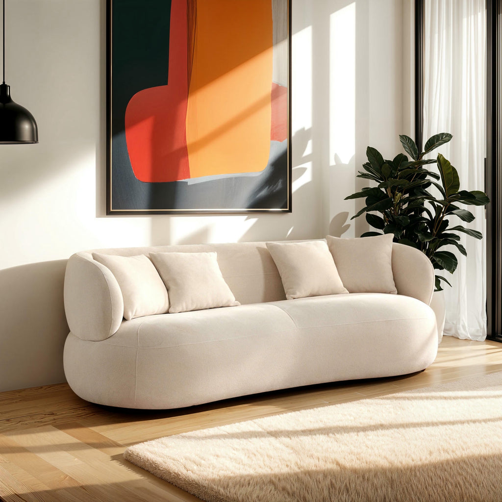 New York 3-Sitzer Sofa mit Kissen - Stoffbezug Creme Beige