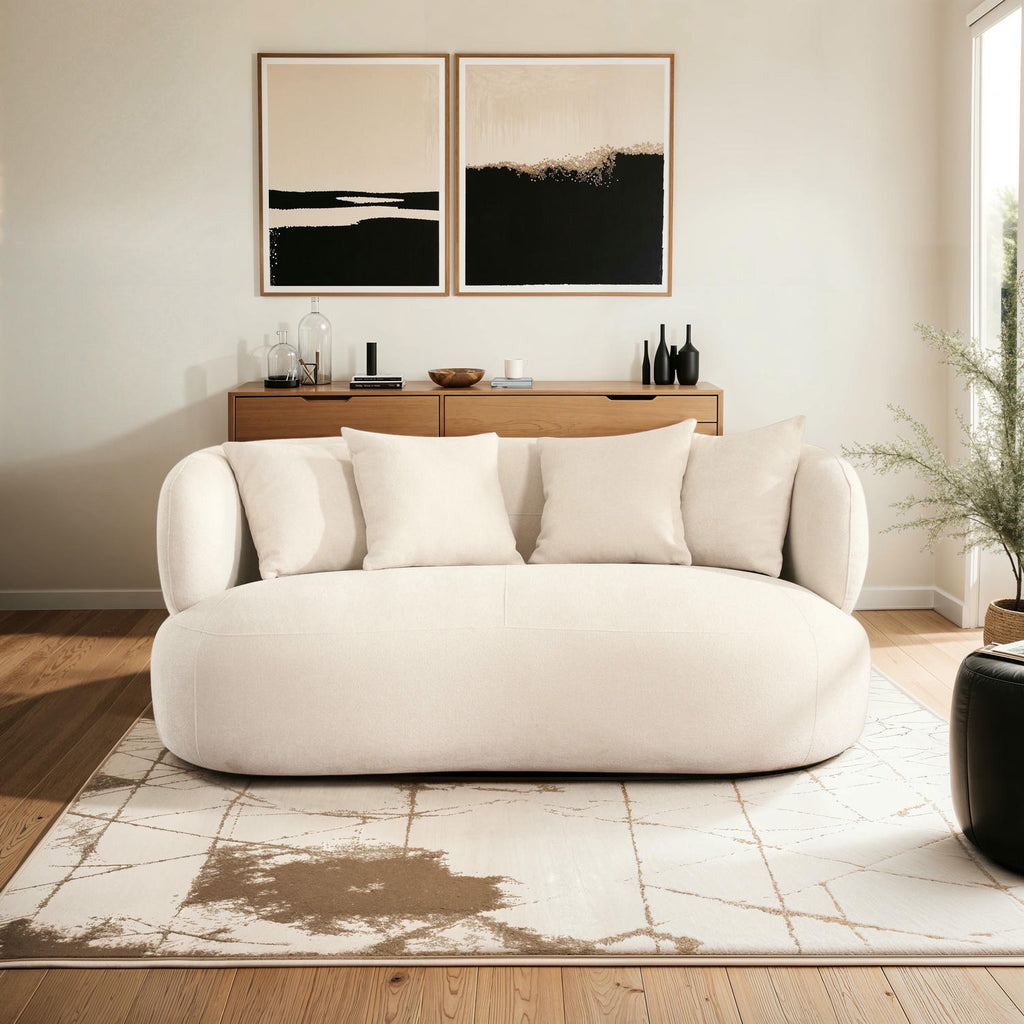 New York 2-Sitzer Sofa mit Kissen - Stoffbezug Creme Beige