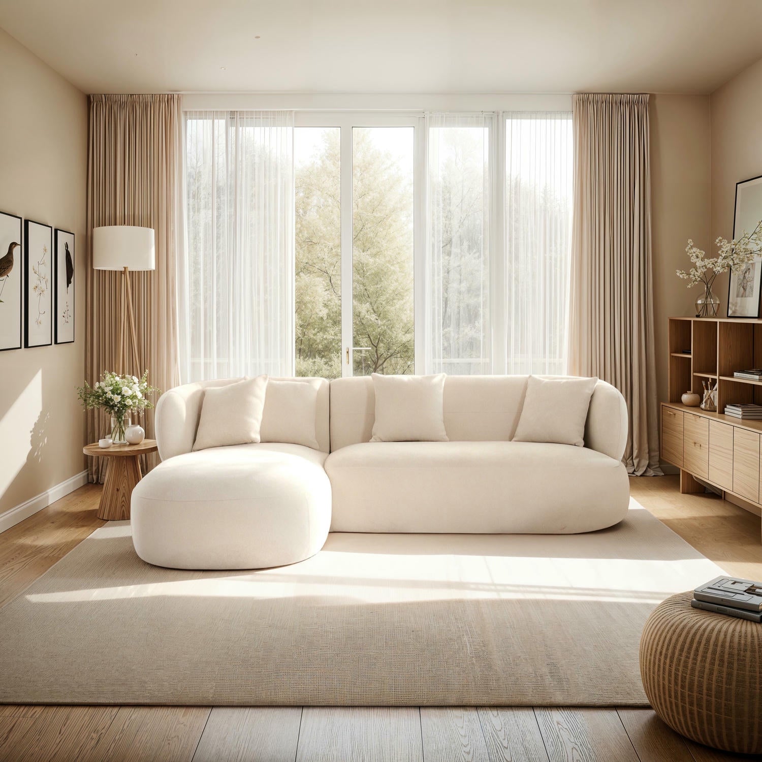 New York L-Form Ecksofa Links - Stoffbezug Creme Beige