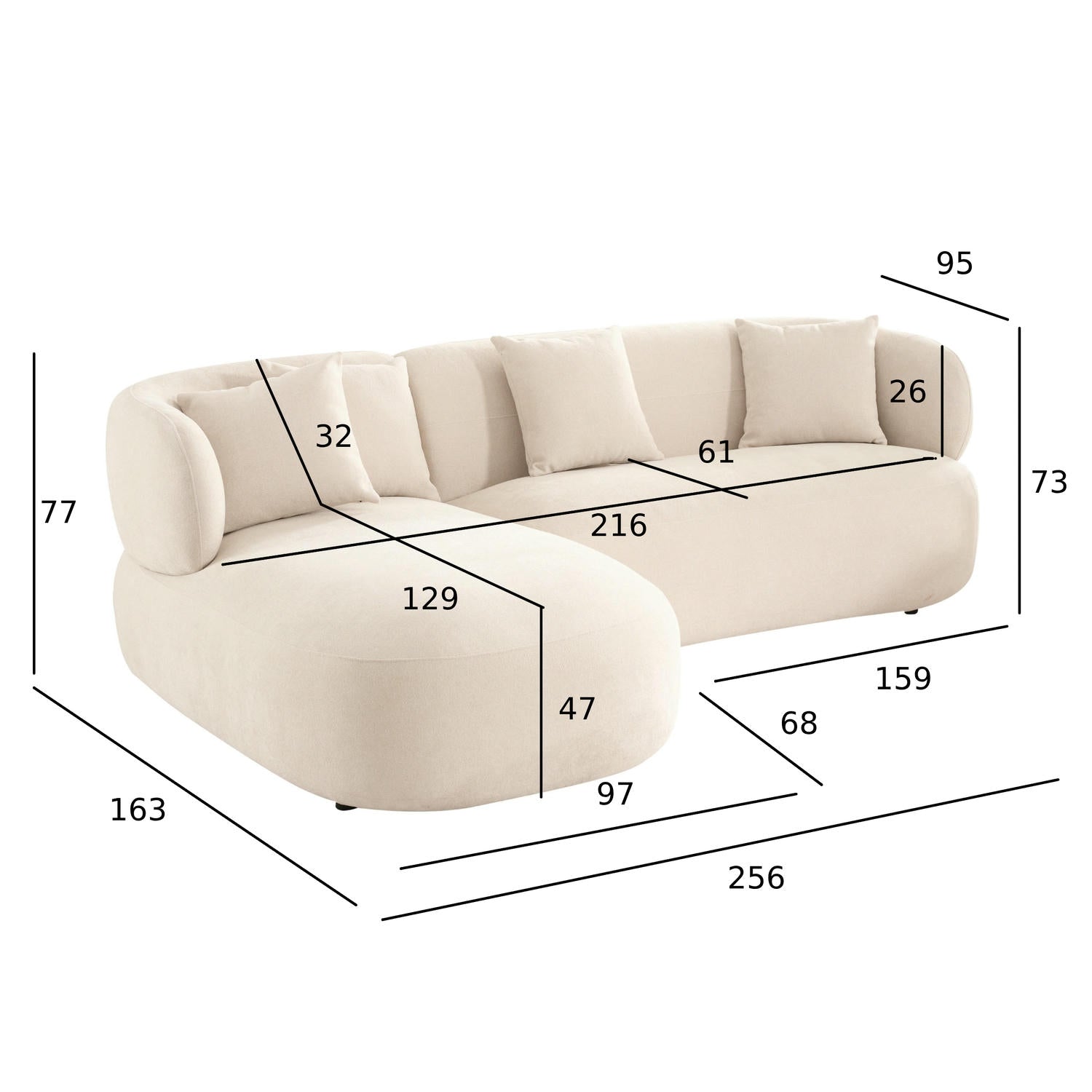 New York L-Form Ecksofa Links - Stoffbezug Creme Beige