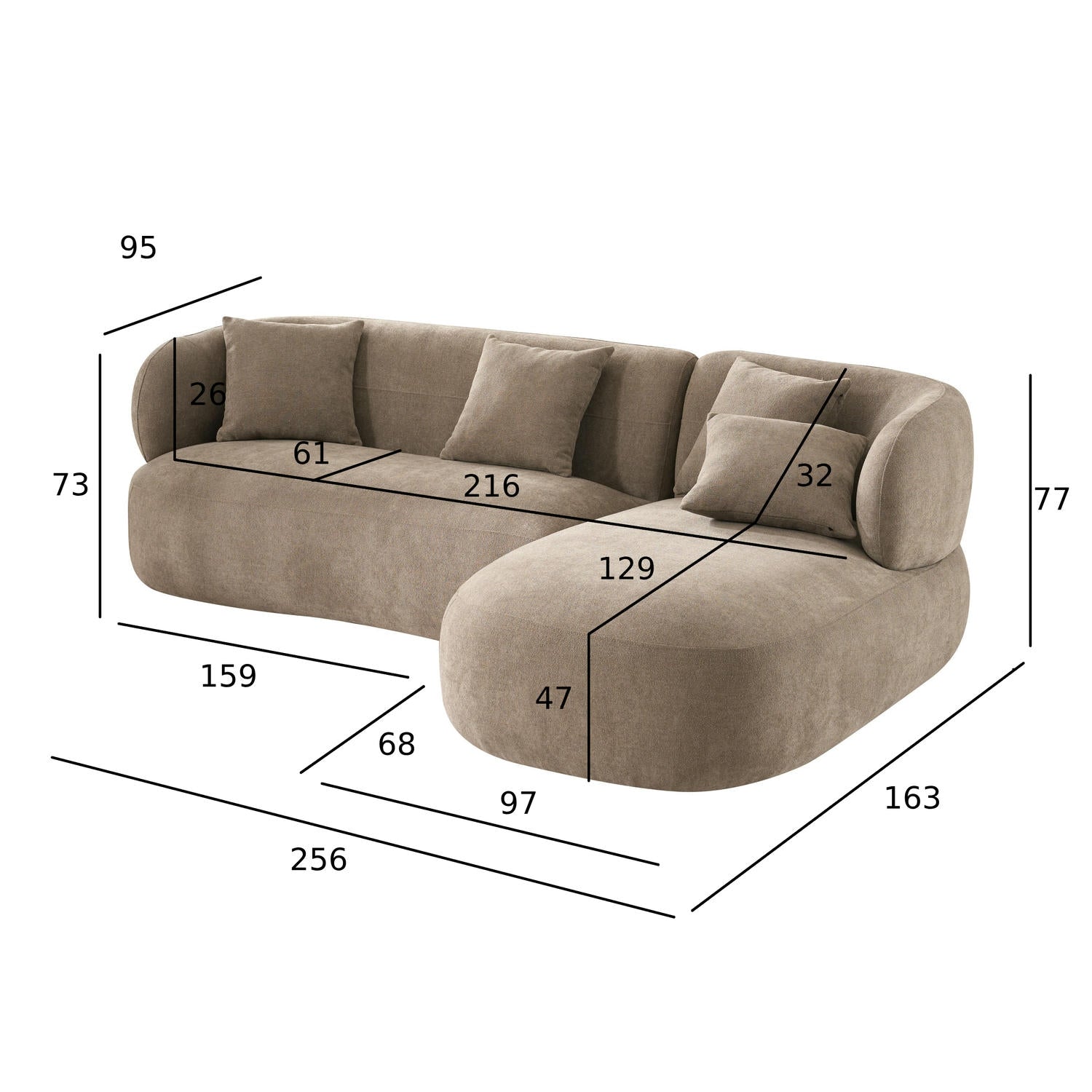 New York L-Form Ecksofa Rechts - Stoffbezug Braun Beige