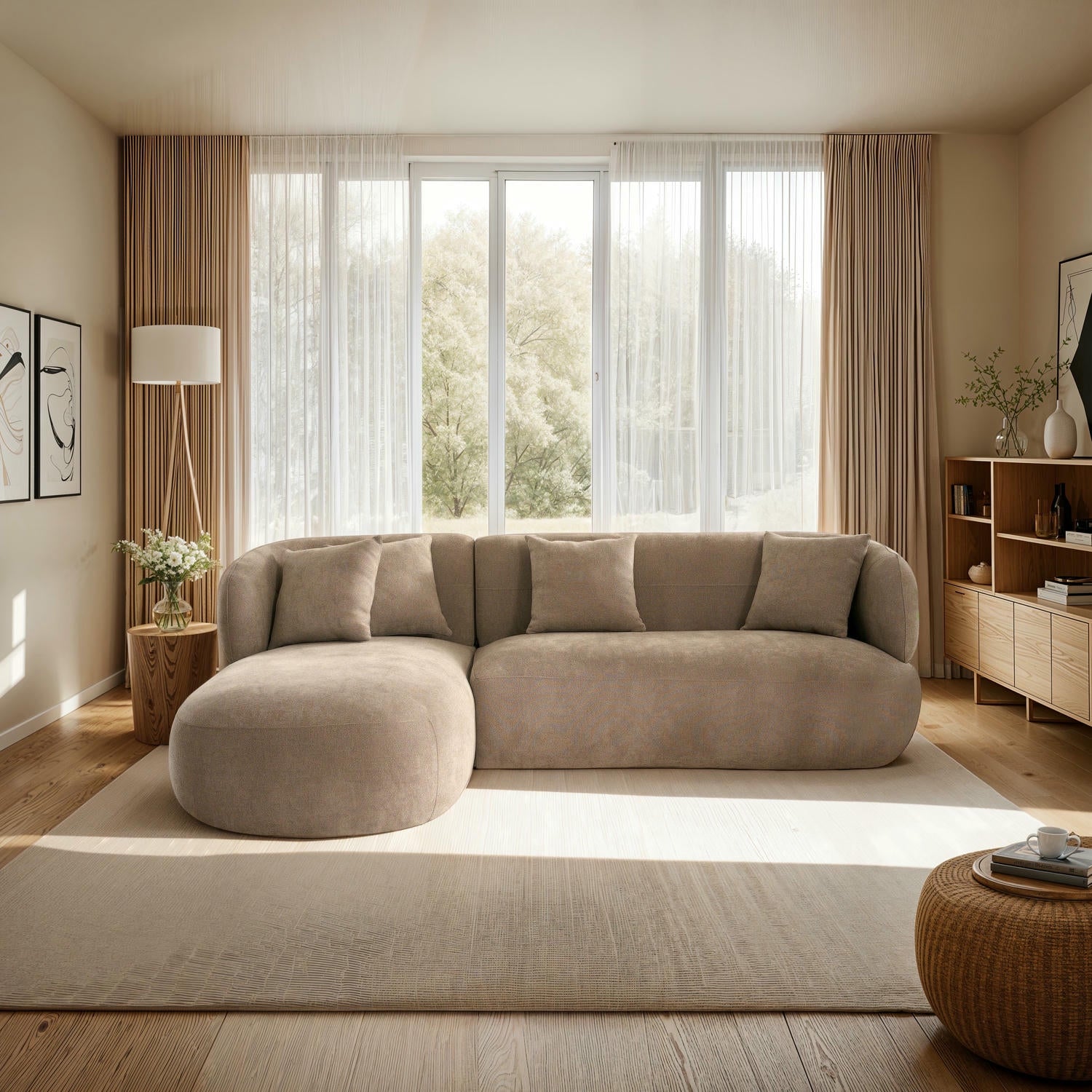 New York L-Form Ecksofa Links - Stoffbezug Braun Beige