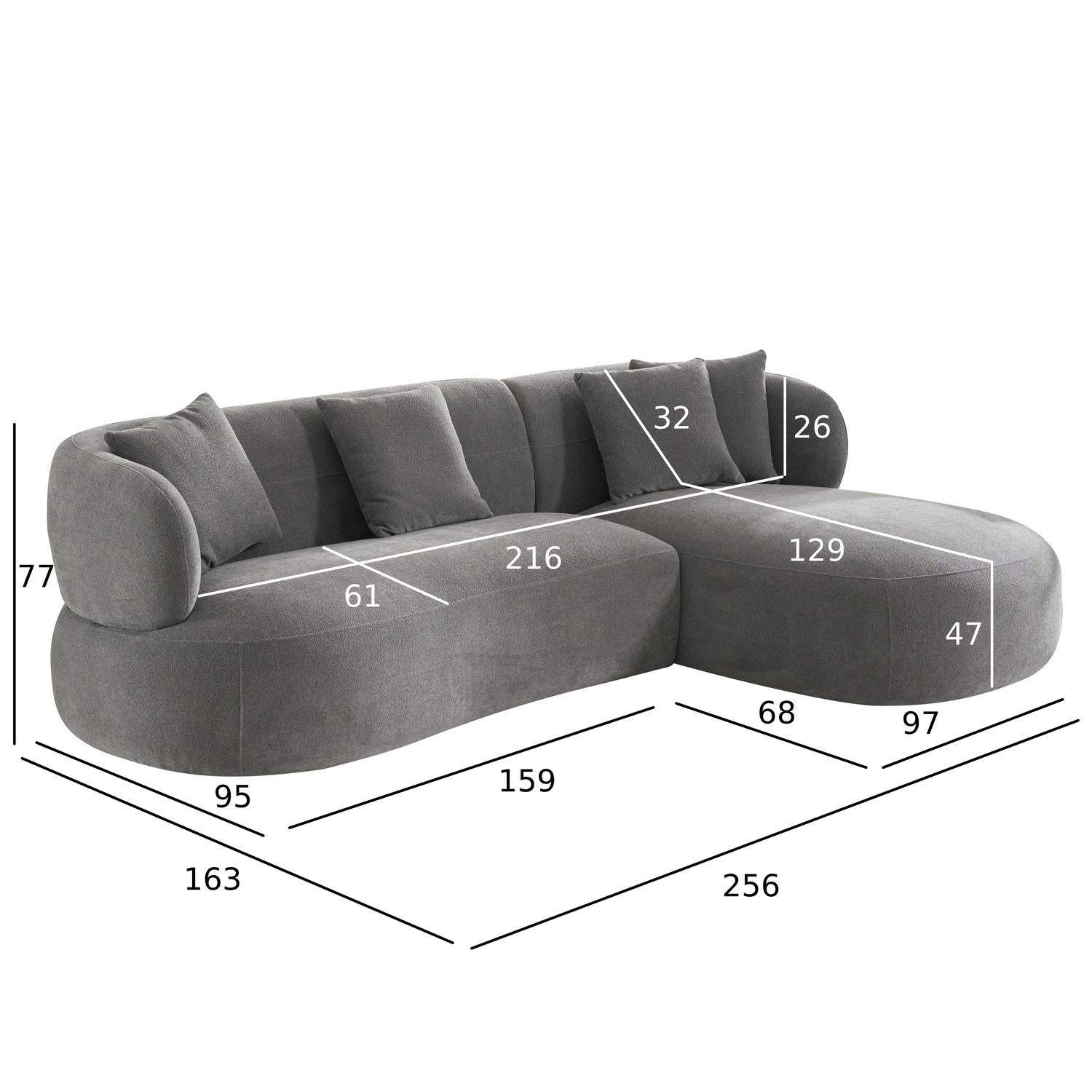 New York L-Form Ecksofa Rechts - Stoffbezug Grau