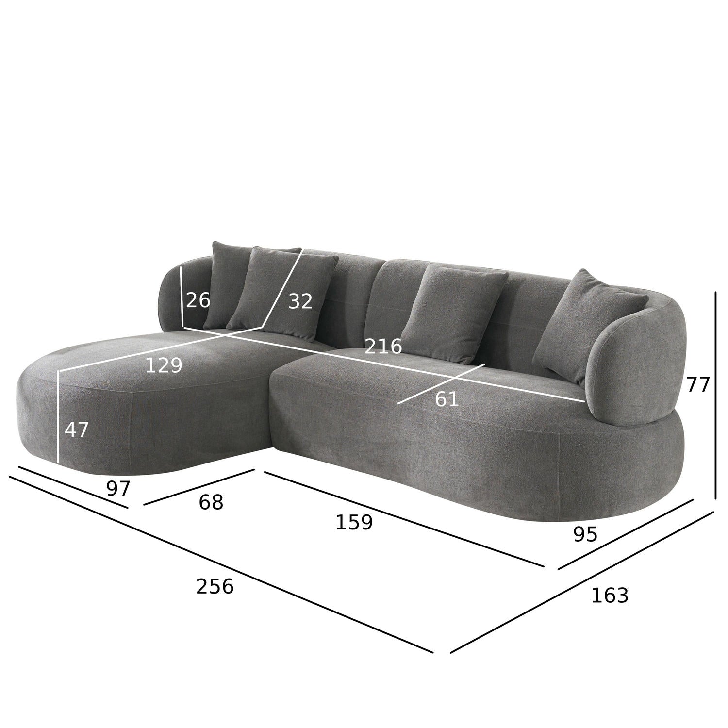 New York L-Form Ecksofa Links - Stoffbezug Grau