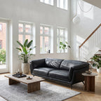 3-Sitzer Ledersofa Parma - Echtleder Schwarz, 218 cm - FURNHOUSE