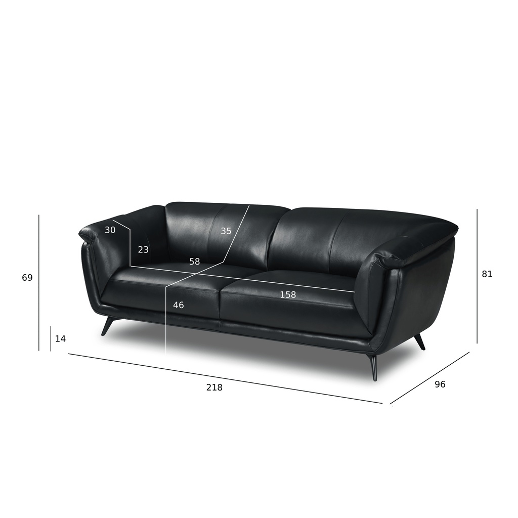 3-Sitzer Ledersofa - Echtleder Schwarz Parma - FURNHOUSE
