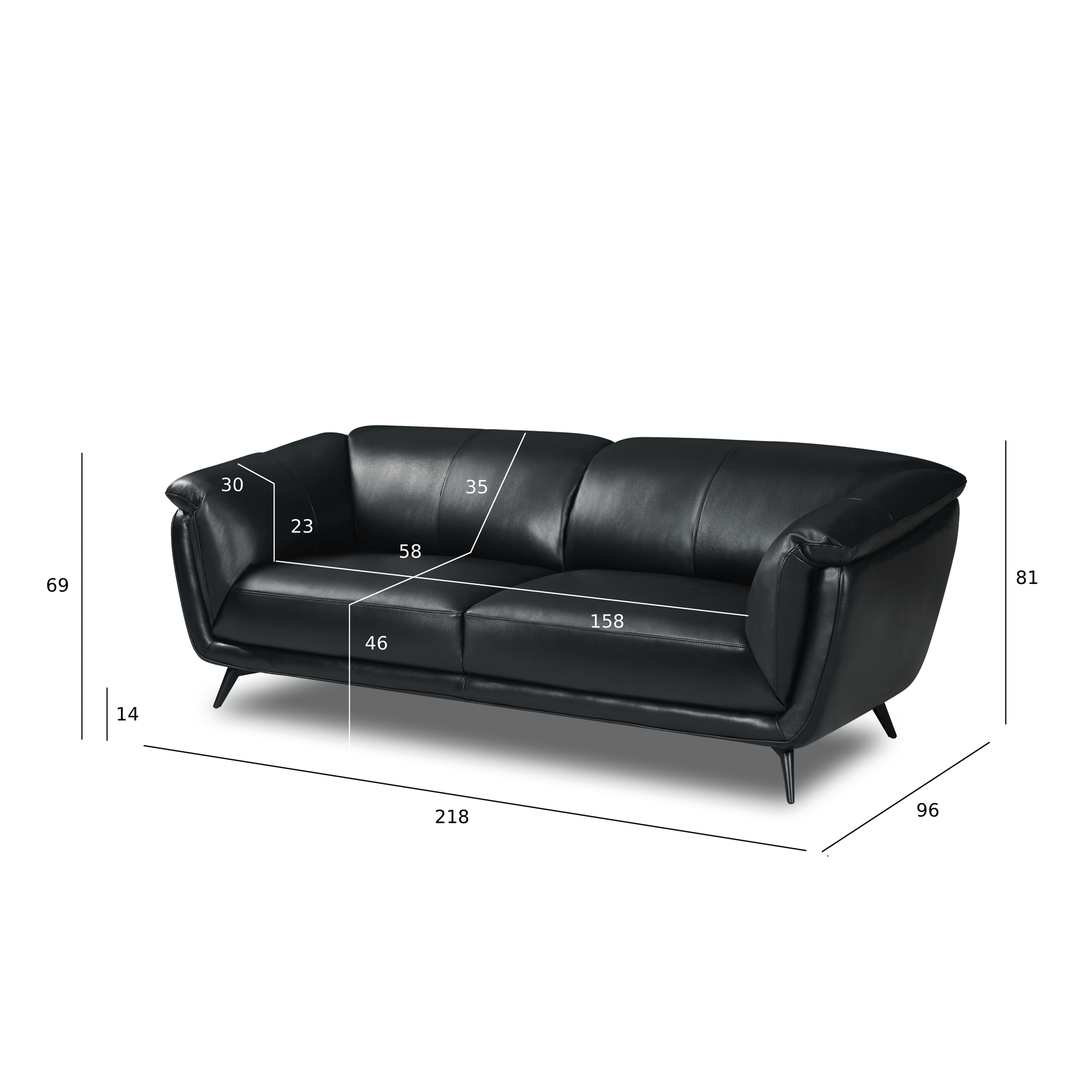 3-Sitzer Ledersofa - Echtleder Schwarz Parma - FURNHOUSE