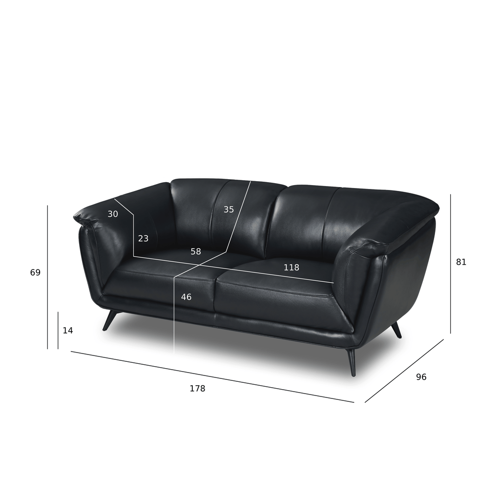 2-Sitzer Ledersofa - Echtleder Schwarz Parma - FURNHOUSE
