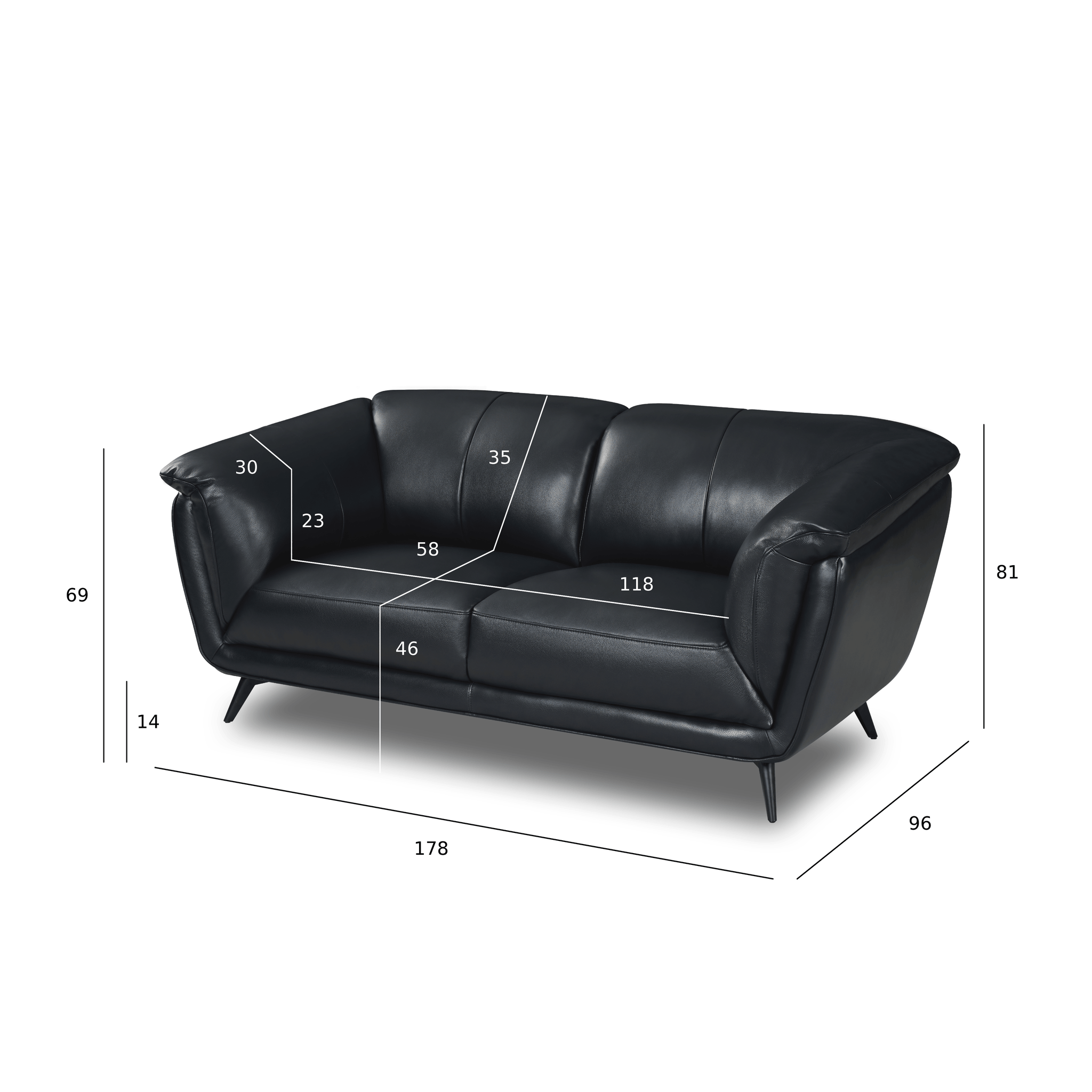 2-Sitzer Ledersofa - Echtleder Schwarz Parma - FURNHOUSE