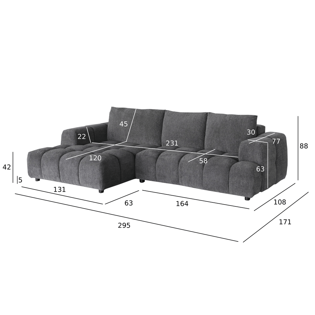 L-Form Ecksofa Links - Stoffbezug Grau Ocean - FURNHOUSE