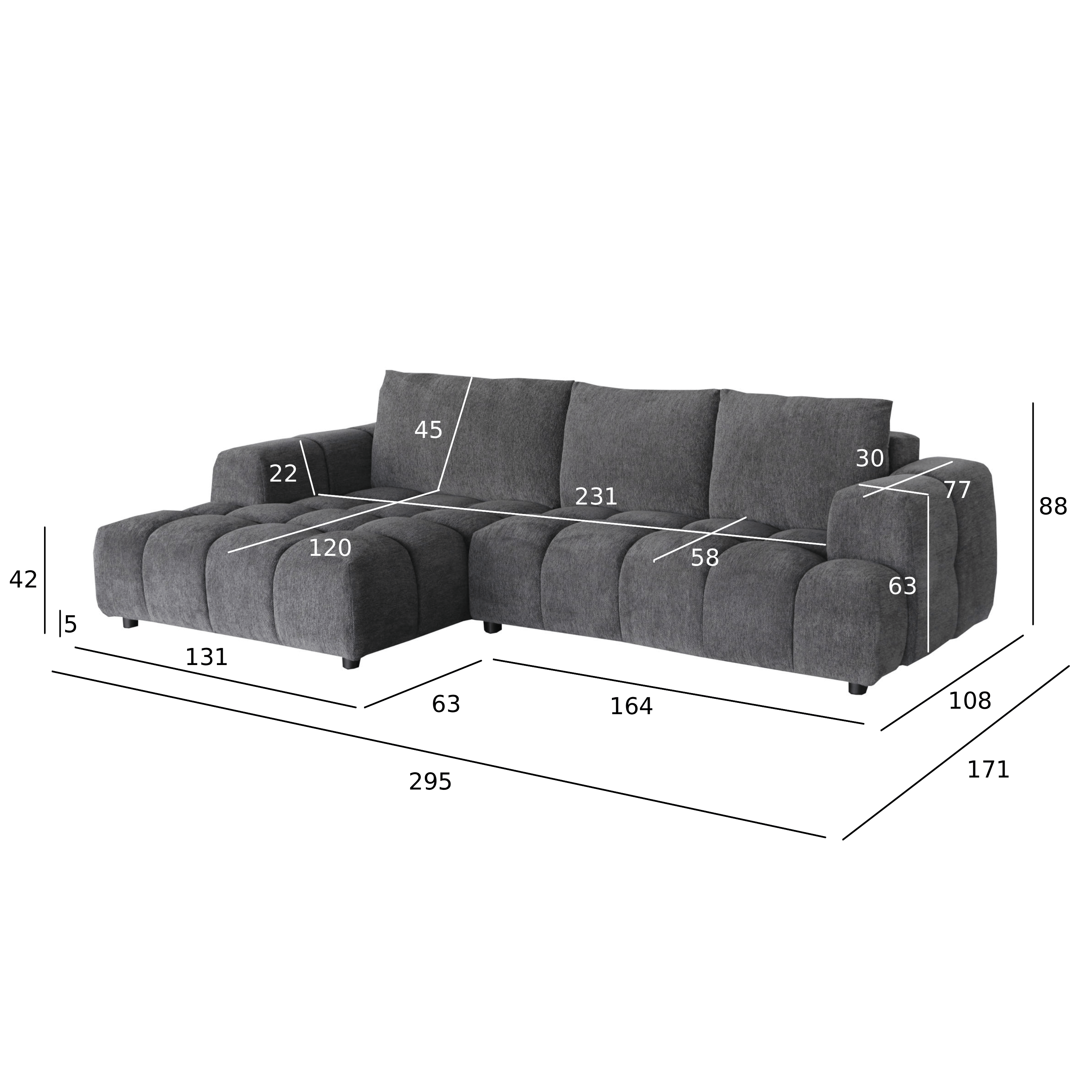 L-Form Ecksofa Links - Stoffbezug Grau Ocean - FURNHOUSE