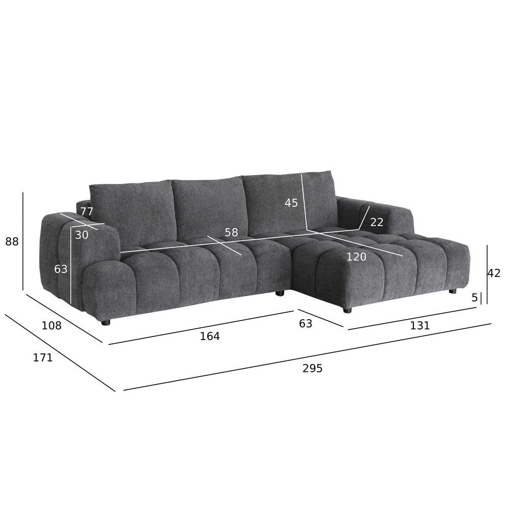 L-Form Ecksofa Rechts - Stoffbezug Grau Ocean - FURNHOUSE