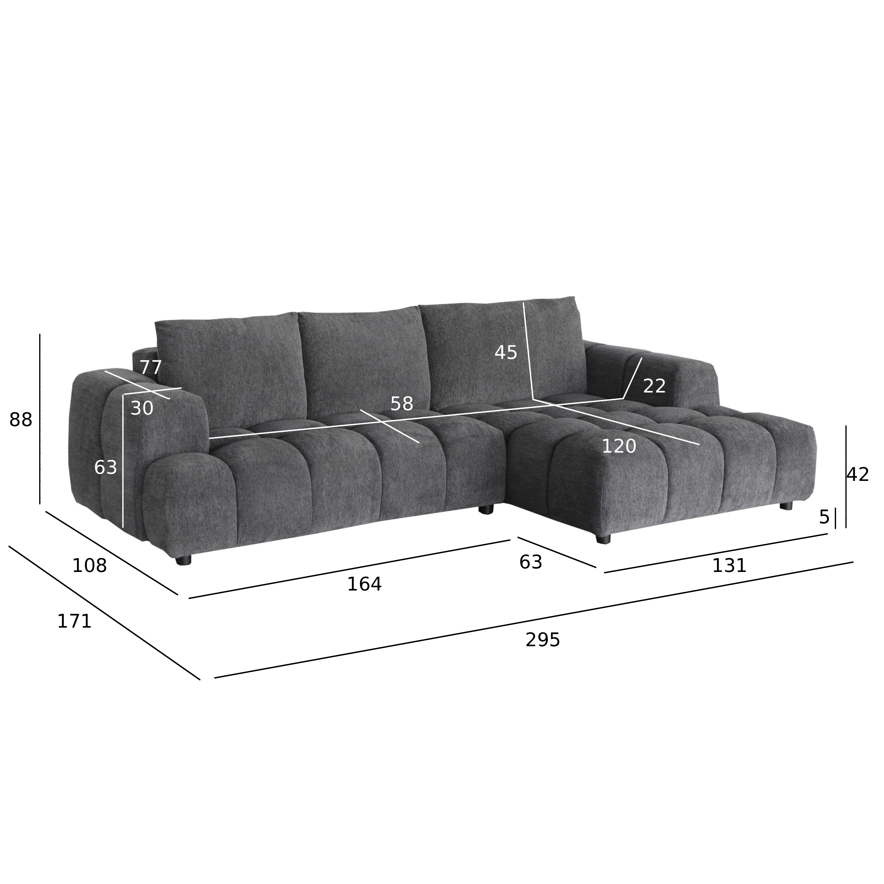 L-Form Ecksofa Rechts - Stoffbezug Grau Ocean - FURNHOUSE