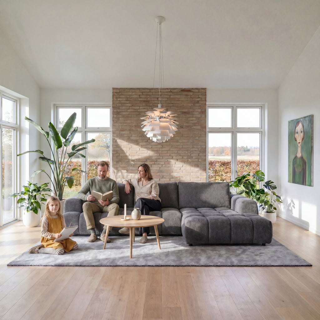 L-Form Ecksofa Rechts - Stoffbezug Grau Ocean - FURNHOUSE