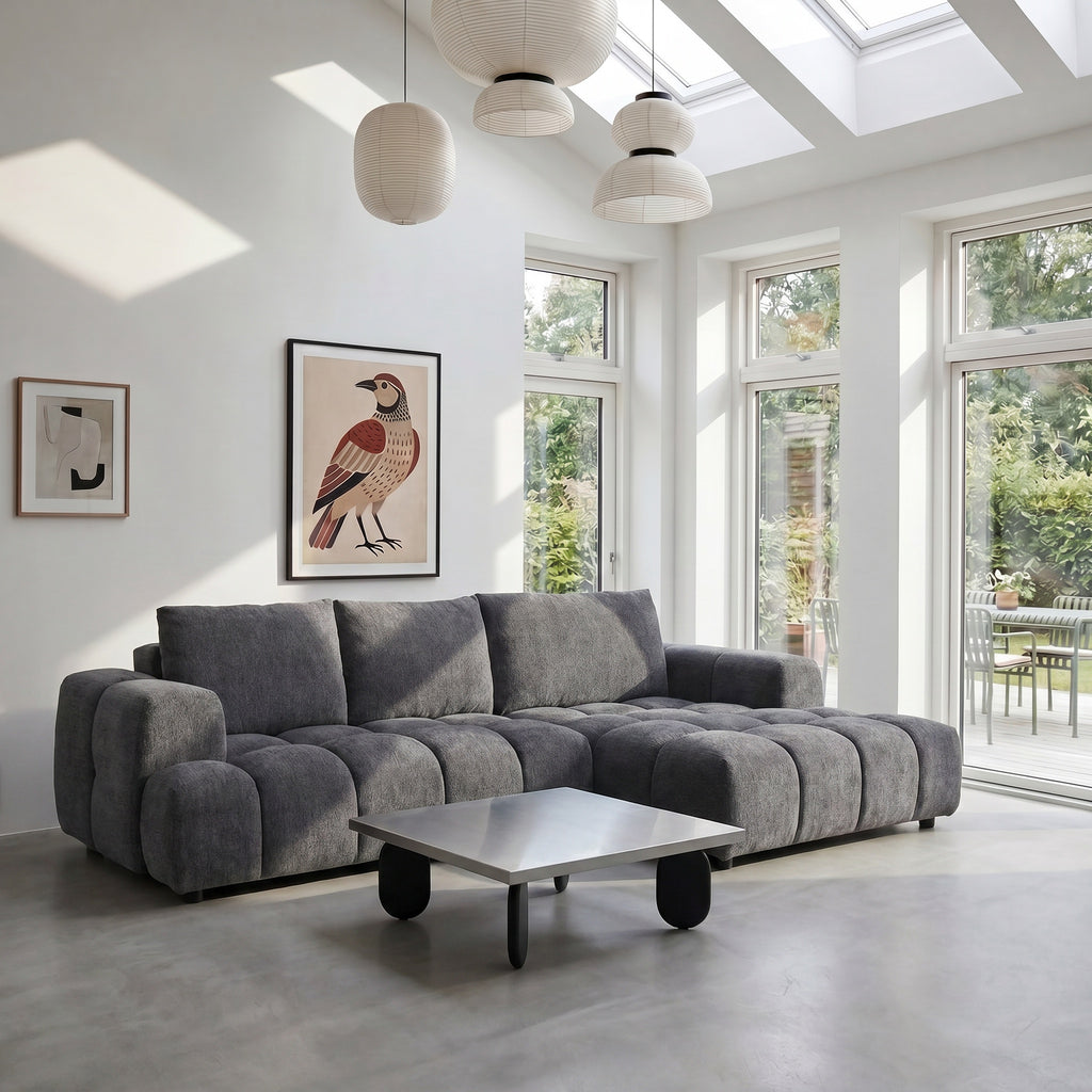 L-Form Ecksofa Rechts - Stoffbezug Grau Ocean - FURNHOUSE