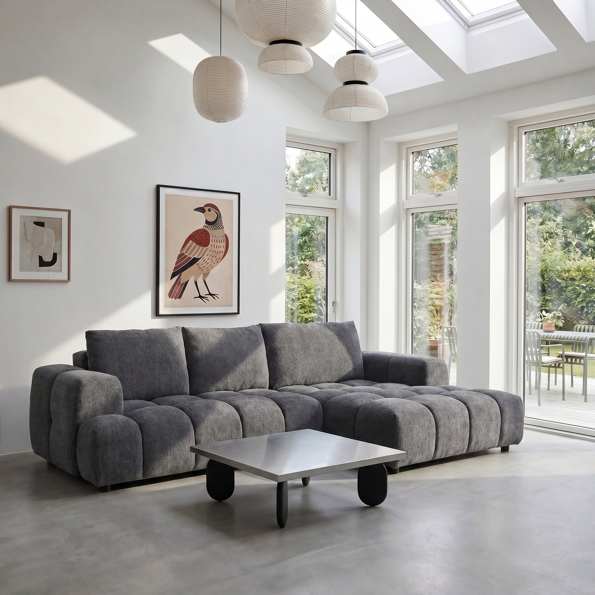 L-Form Ecksofa Rechts - Stoffbezug Grau Ocean - FURNHOUSE