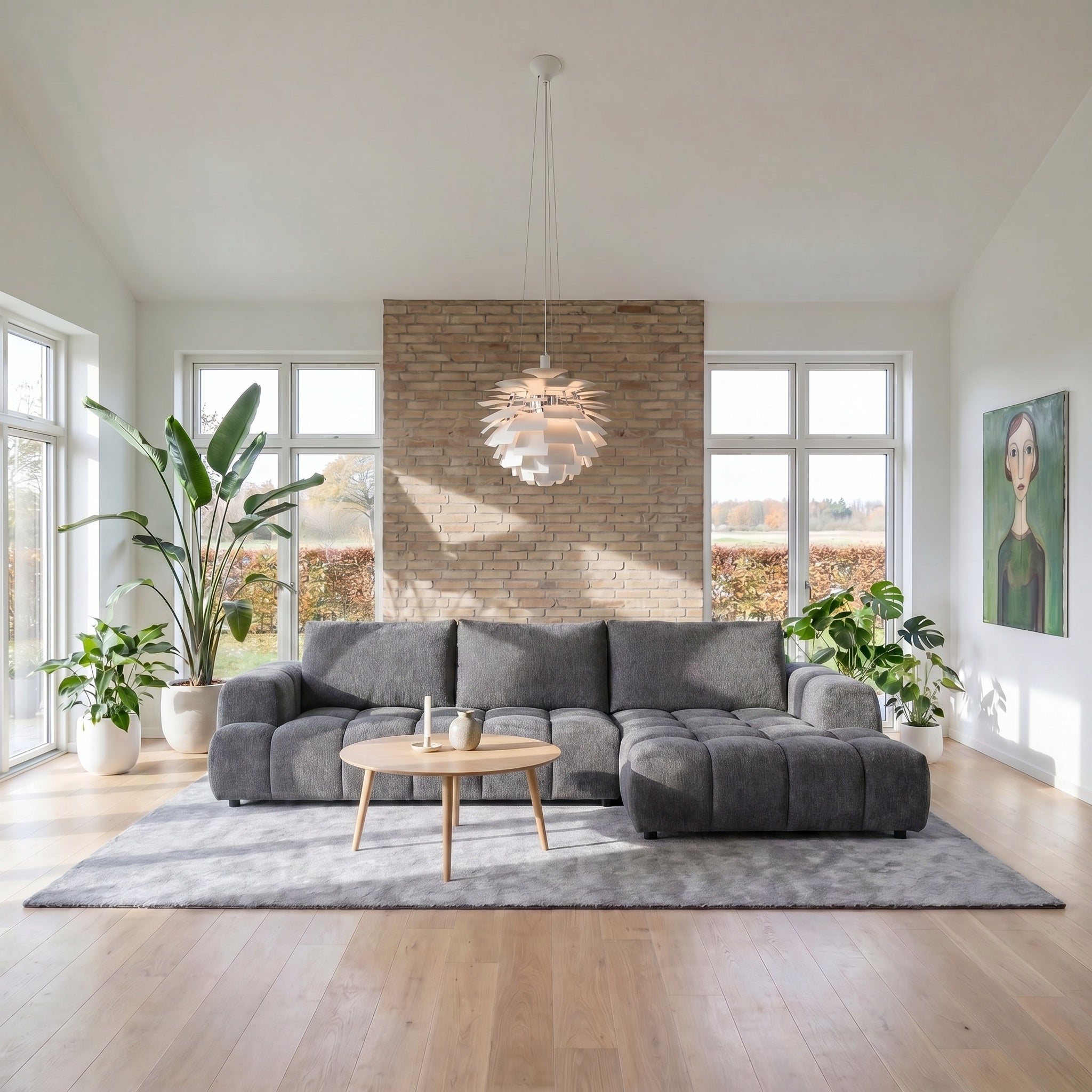 L-Form Ecksofa Rechts - Stoffbezug Grau Ocean - FURNHOUSE