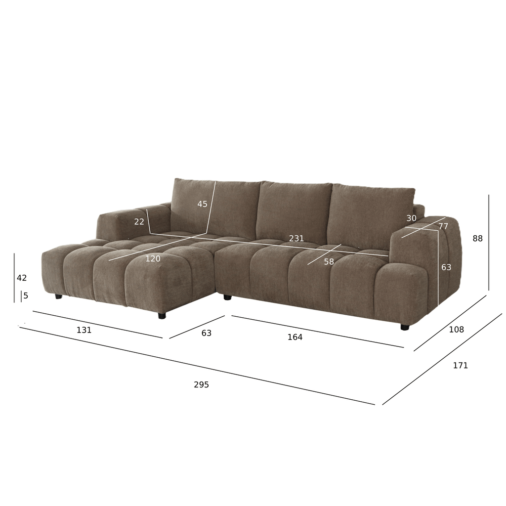 L-Form Ecksofa Links - Stoffbezug Taupe Ocean - FURNHOUSE