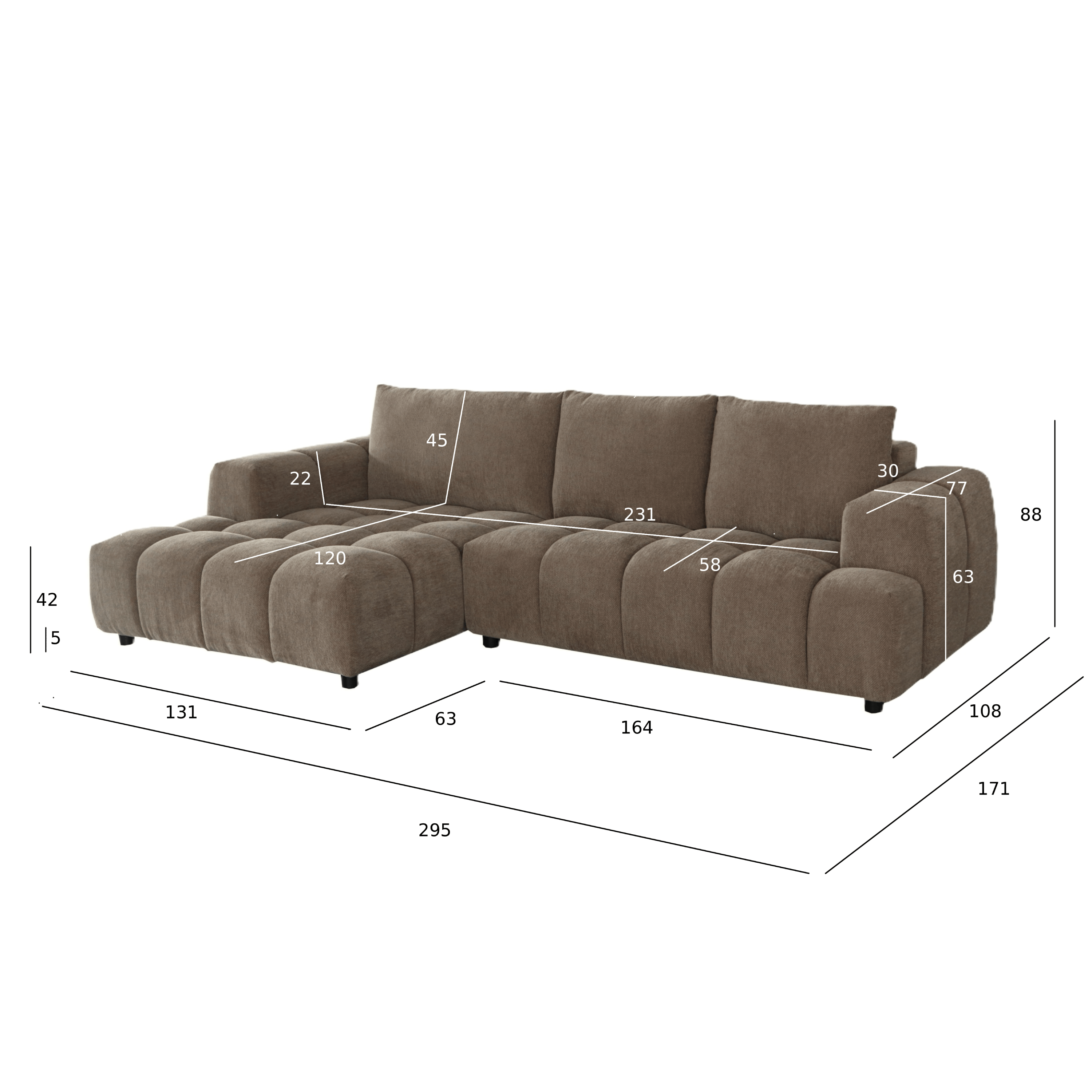 L-Form Ecksofa Links - Stoffbezug Taupe Ocean - FURNHOUSE