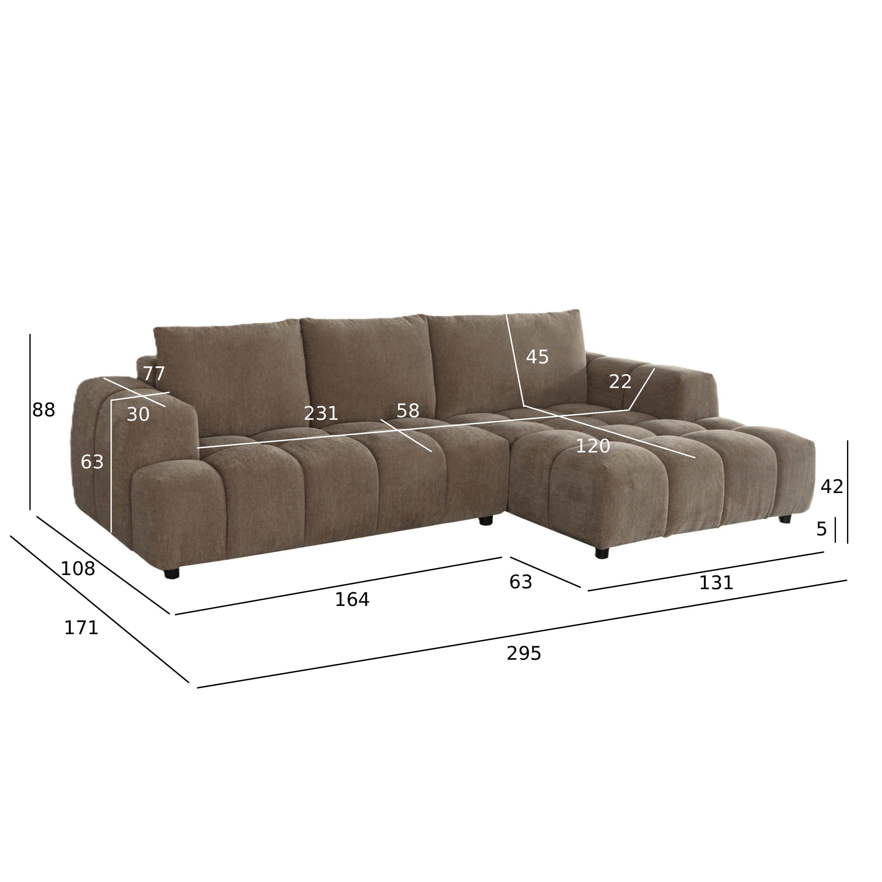 L-Form Ecksofa Rechts - Stoffbezug Taupe Ocean - FURNHOUSE