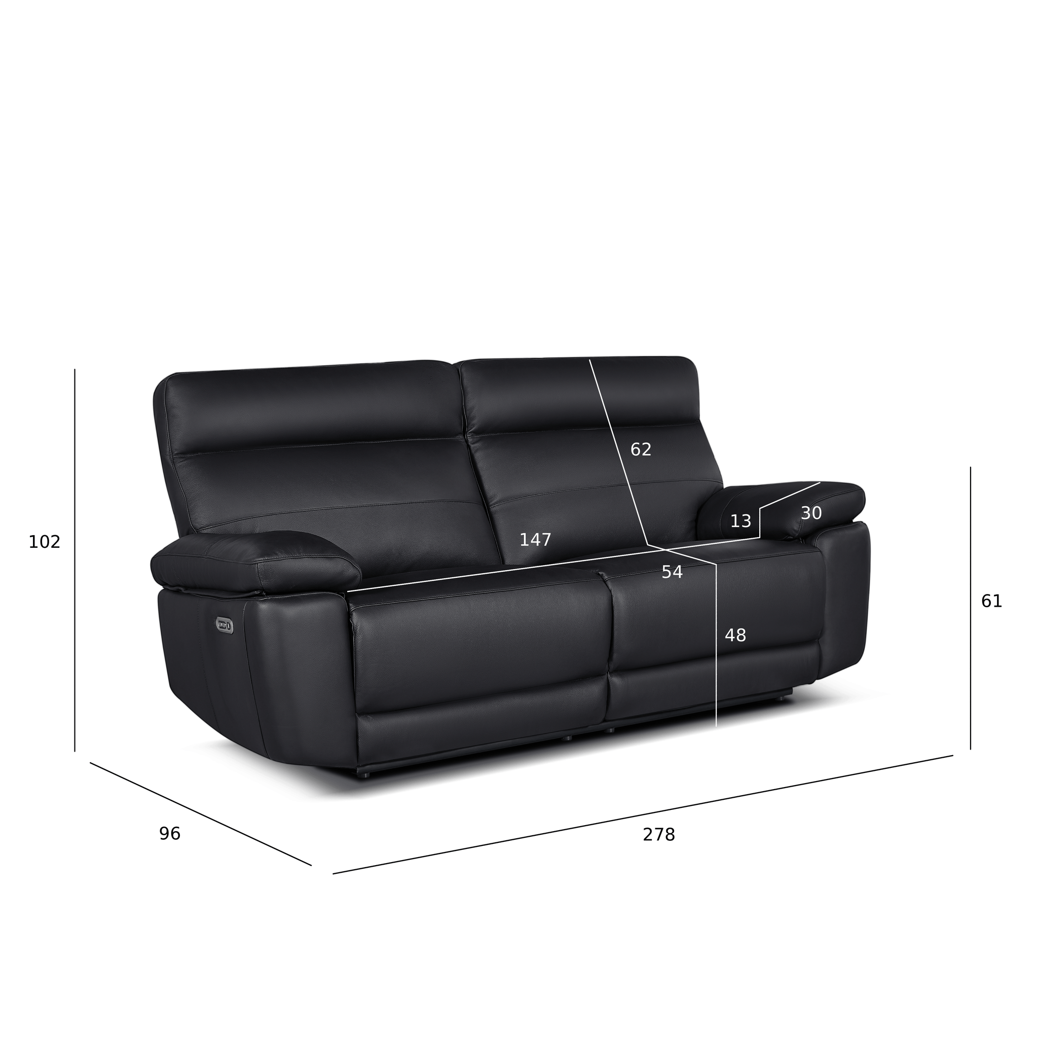 3-Sitzer Ledersofa - Echtleder Schwarz Sao Paulo - FURNHOUSE