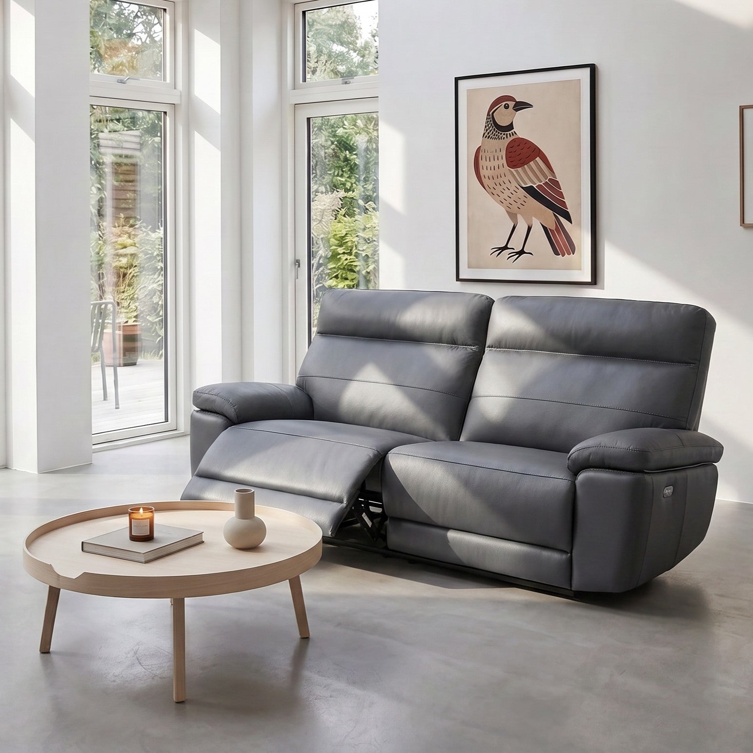3-Sitzer Ledersofa - Echtleder Grau Sao Paulo - FURNHOUSE