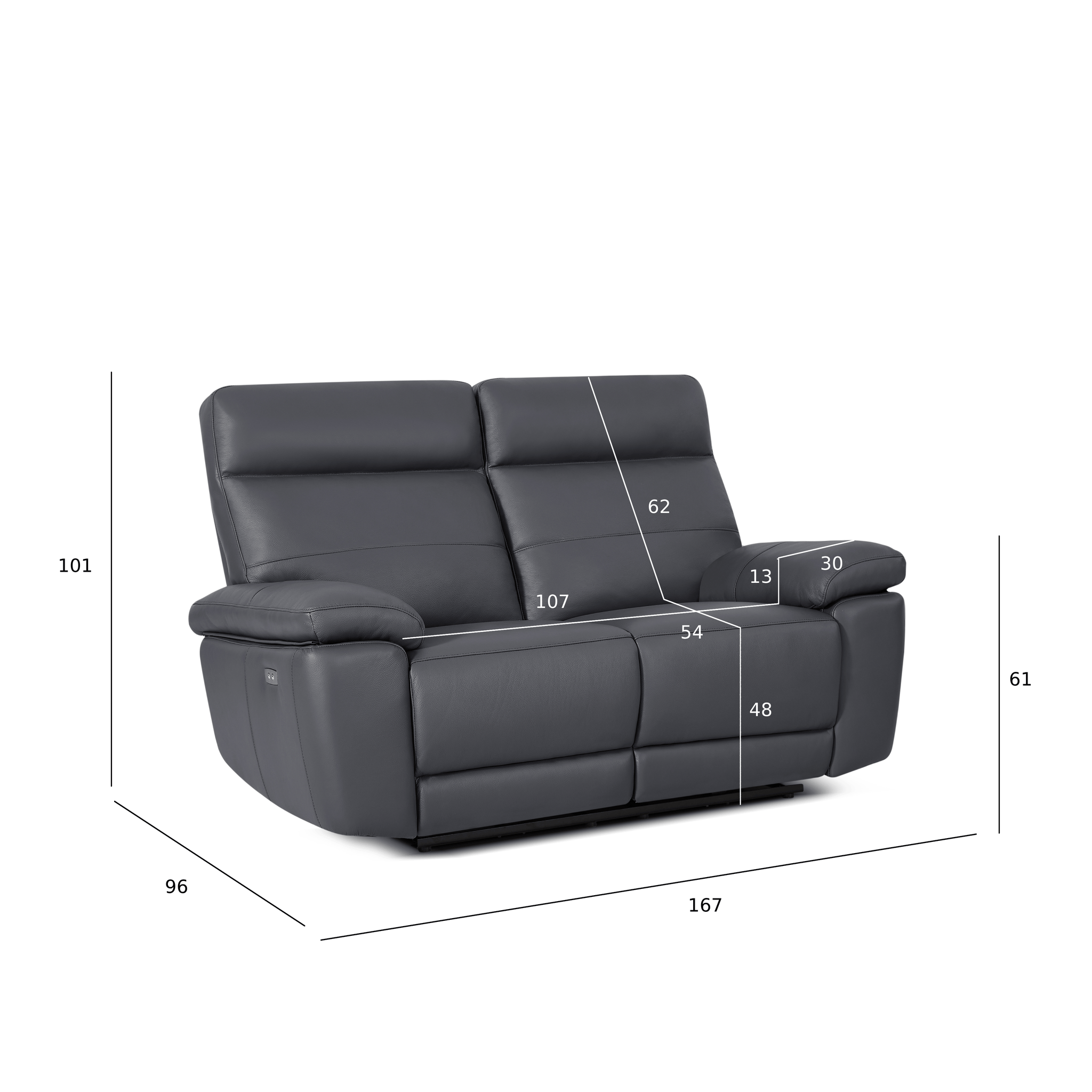 2-Sitzer Ledersofa - Echtleder Grau Sao Paulo - FURNHOUSE