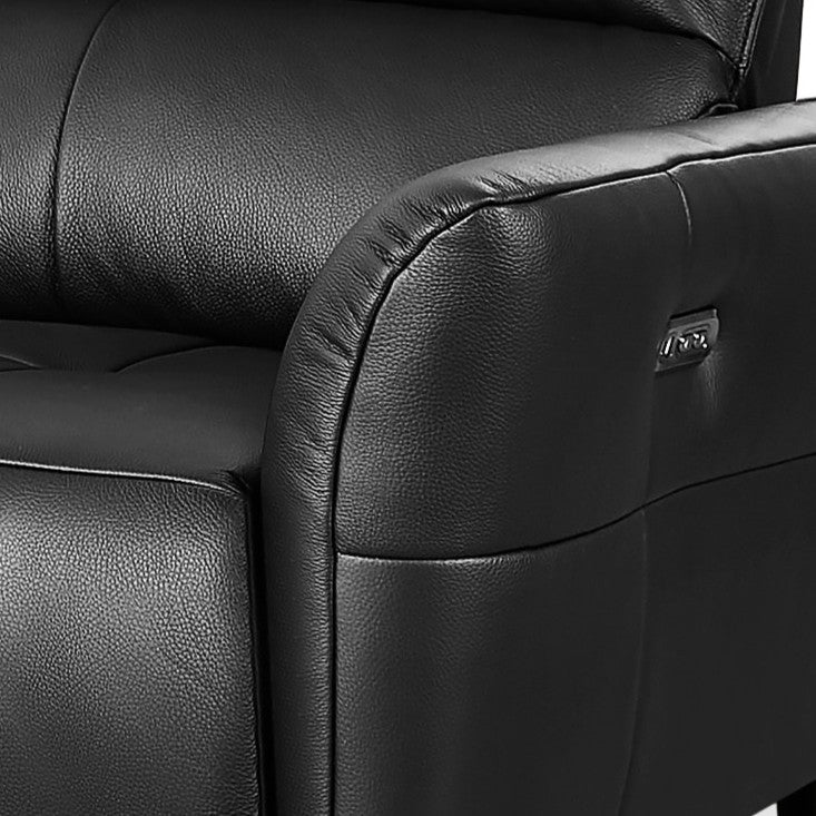 L-Form Ledersofa mit Ottomane Links - Echtleder Schwarz Panama - FURNHOUSE