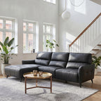 L-Form Ledersofa mit Ottomane Links Panama - Echtleder Schwarz, 278 cm - FURNHOUSE