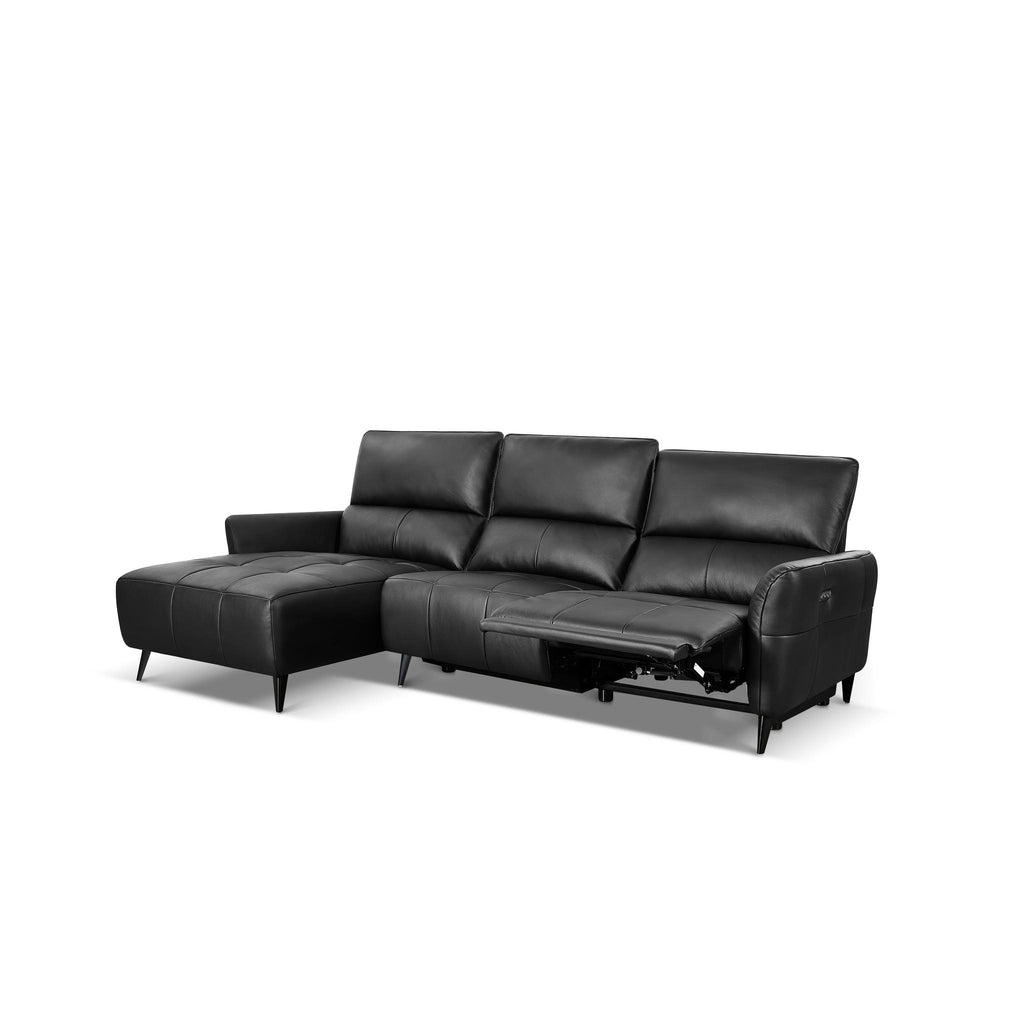 L-Form Ledersofa mit Ottomane Links - Echtleder Schwarz Panama - FURNHOUSE