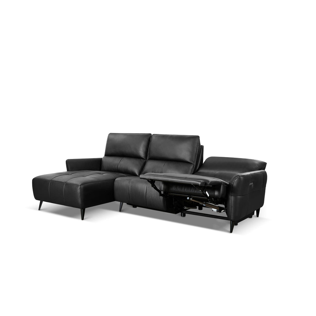L-Form Ledersofa mit Ottomane Links - Echtleder Schwarz Panama - FURNHOUSE